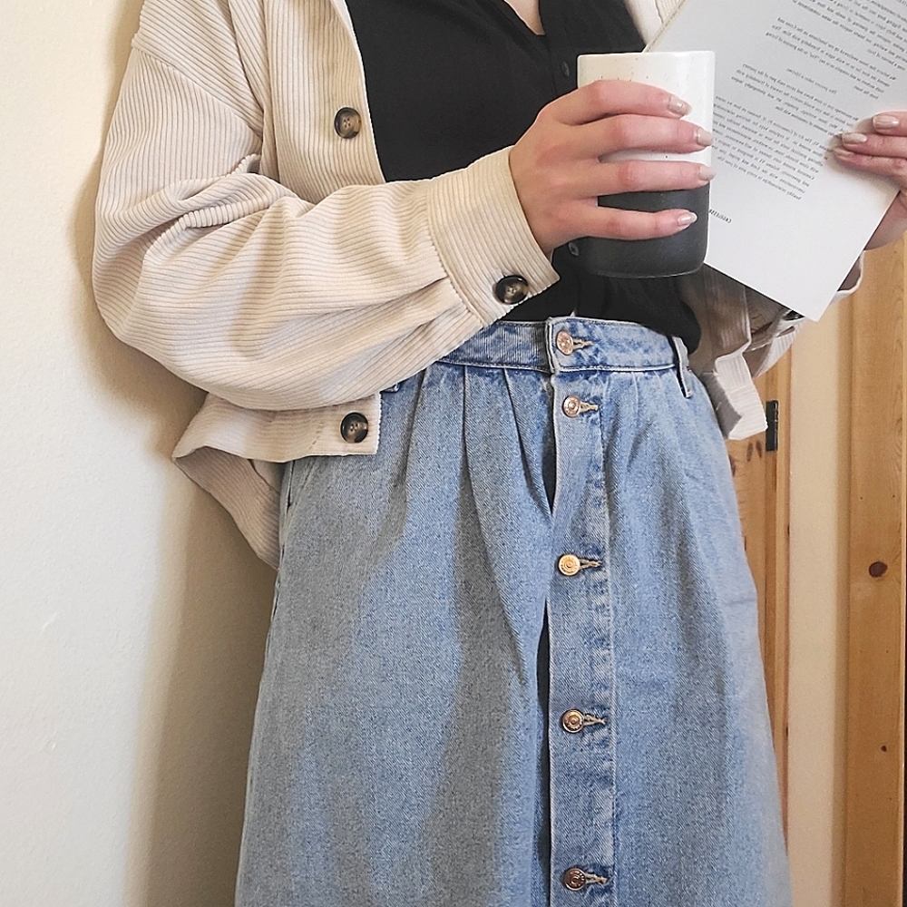 Midi Denim Skirt with Buttons